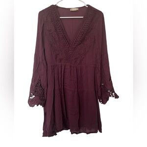 Altar'd State Shift Dress Women's Small Long Sleeve Above Knee Mini Burg…